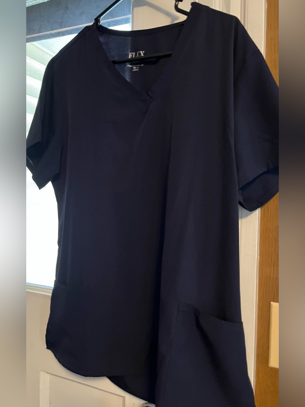 New liberty Navy Short Sleeve V Neck Top with Front Pocket